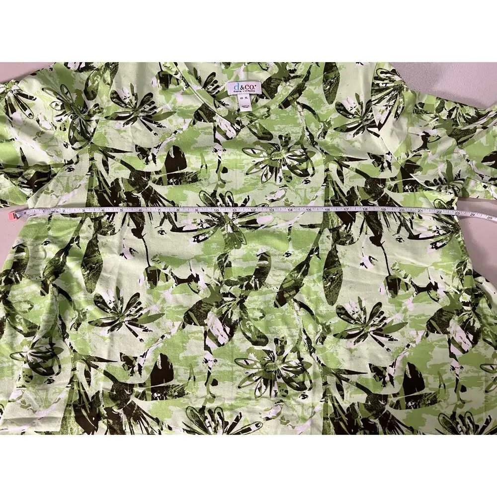 DENIM & CO. WOMEN'S PRINTED V-NECK 3/4 SLEEVE TOP GREEN - Picture 5 of 6